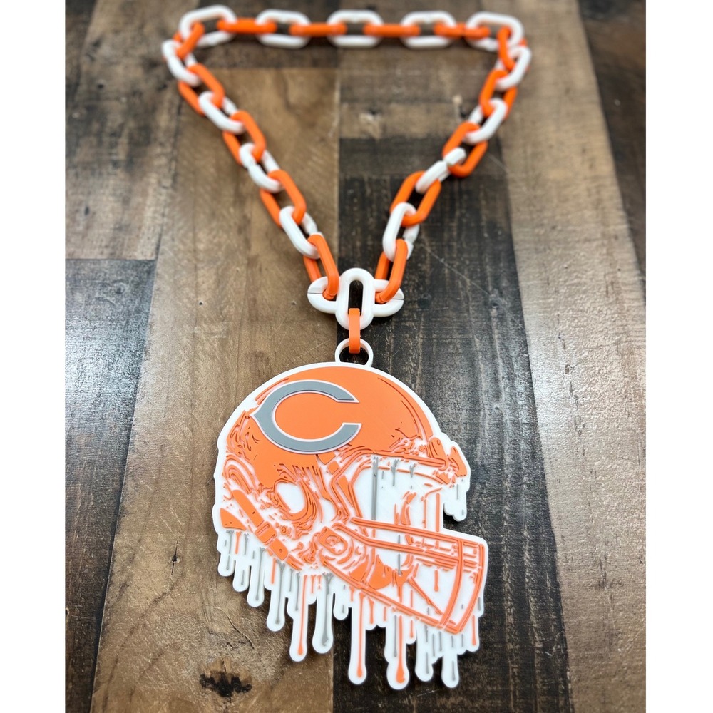 Chicago Bears Fan Chain Necklace Orange White Drip Helmet Pendant One Size Good